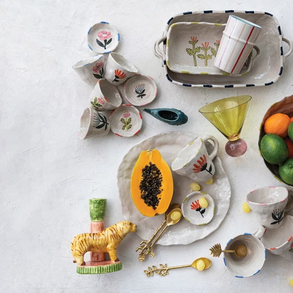 Creative Co Op Hand-Painted Stoneware Dish 4 Styles