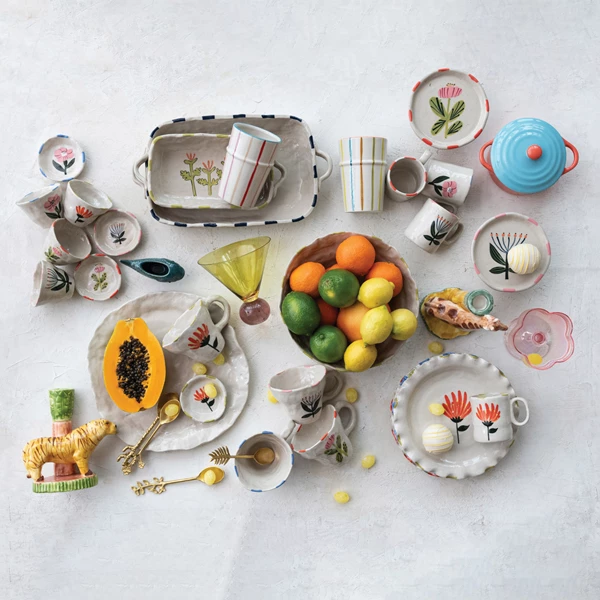 Creative Co Op Hand-Painted Stoneware Dish 4 Styles