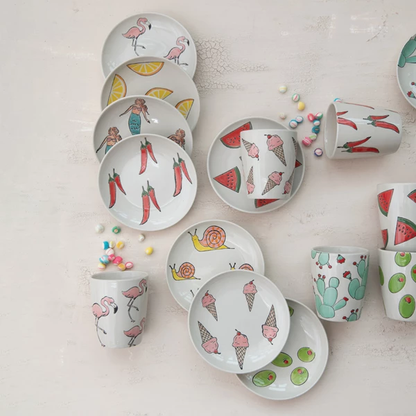 Creative Co Op Hand-Painted Stoneware Plate W/ Wax Relief Pattern 9 Styles ©