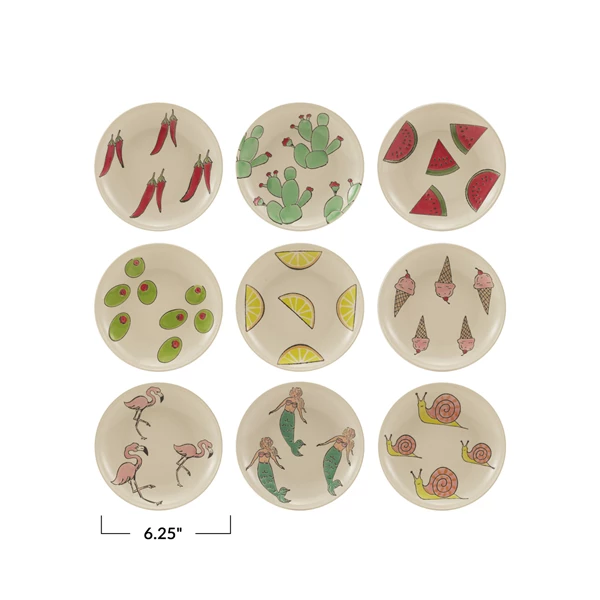 Creative Co Op Hand-Painted Stoneware Plate W/ Wax Relief Pattern 9 Styles ©