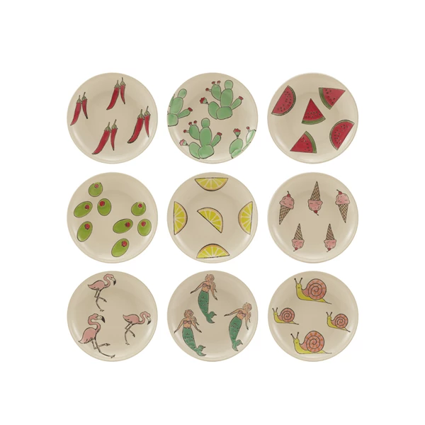 creative co op Hand-Painted Stoneware Plate w/ Wax Relief Pattern 9 Styles ©