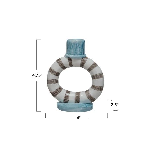 Creative Co Op Hand-Painted Stoneware Ring Taper Holder W/ Stripes (Each One Will Vary) ©