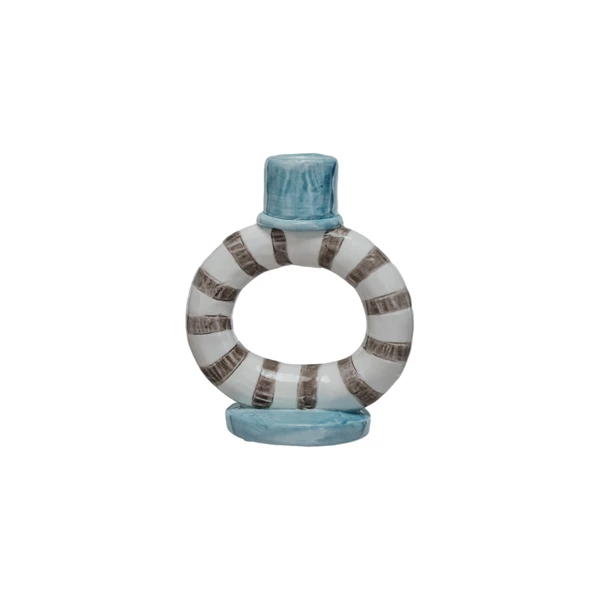 creative co op Hand-Painted Stoneware Ring Taper Holder w/ Stripes (Each One Will Vary) ©