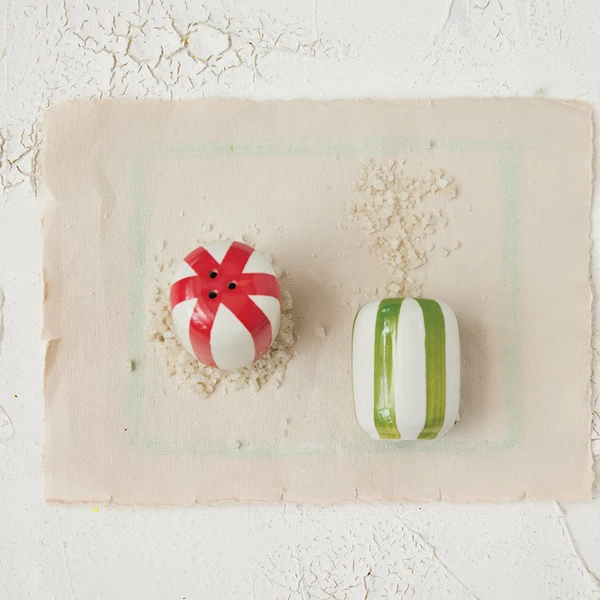 Creative Co Op Hand-Painted Stoneware Salt & Pepper Shakers Set Of 2