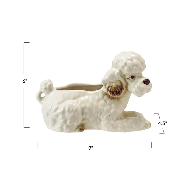 Creative Co Op Hand-Painted Stoneware Vintage Reproduction Poodle Shaped Planter