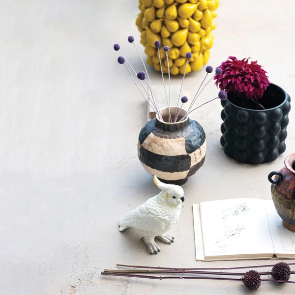 Creative Co Op Hand-Painted Textured Stoneware Vase W/ Handles (Each One Will Vary)