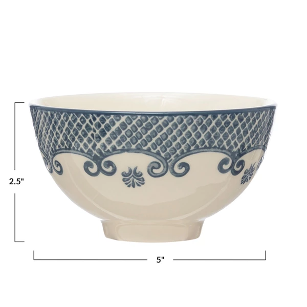 Creative Co Op Hand-Stamped Stoneware Bowl W/ Pattern