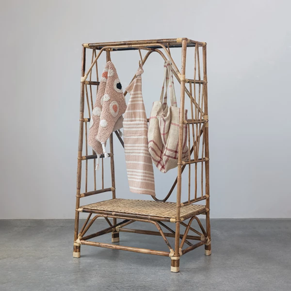 Creative Co Op Hand-Woven Cane Clothes Rack W/ Shelf Natural