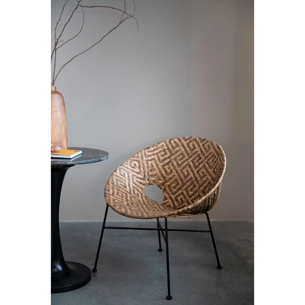 Creative Co Op Hand-Woven Rattan Chair With Black Metal Frame