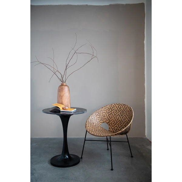 Creative Co Op Hand-Woven Rattan Chair With Black Metal Frame