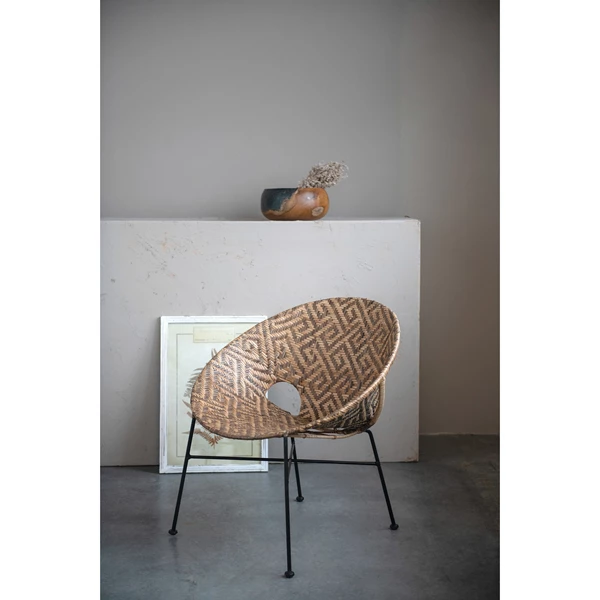 Creative Co Op Hand-Woven Rattan Chair With Black Metal Frame