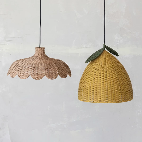 Creative Co Op Hand-Woven Rattan Lemon Shaped Pendant Lamp 5' Fabric Cord