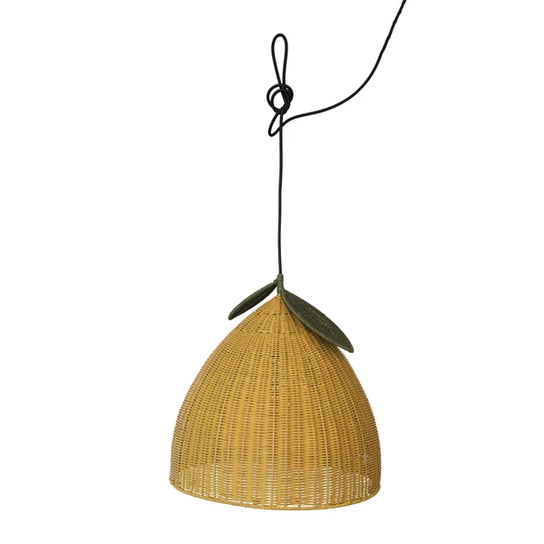 creative co op Hand-Woven Rattan Lemon Shaped Pendant Lamp 5' Fabric Cord
