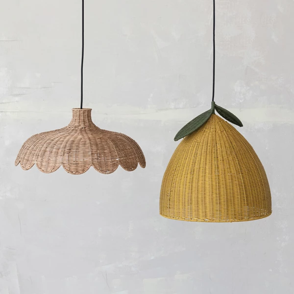 Creative Co Op Hand-Woven Rattan Scalloped Pendant Lamp 5' Fabric Cord