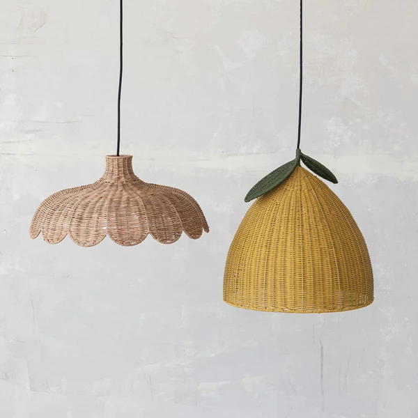 Creative Co Op Hand-Woven Rattan Scalloped Pendant Lamp 5' Fabric Cord