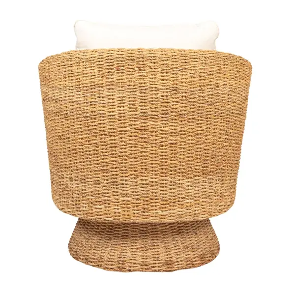 Creative Co Op Hand-Woven Water Hyacinth & Acacia Wood Swivel Chair W/ Cushions