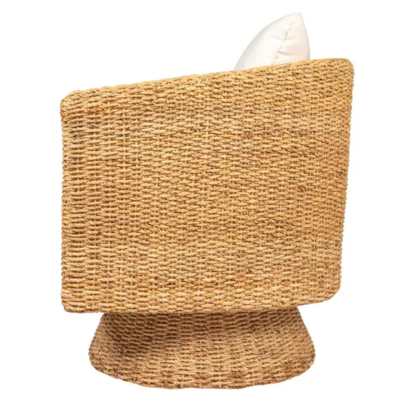 Creative Co Op Hand-Woven Water Hyacinth & Acacia Wood Swivel Chair W/ Cushions