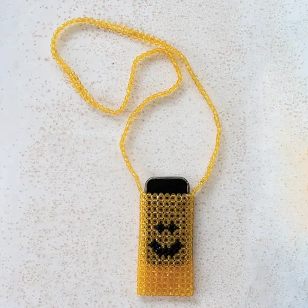 Creative Co Op Handmade Acrylic Beaded Crossbody Phone Case With Smiley Face