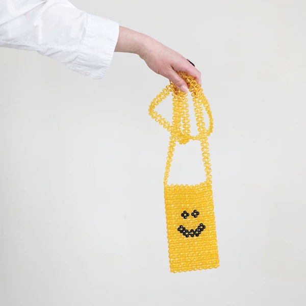 Creative Co Op Handmade Acrylic Beaded Crossbody Phone Case With Smiley Face