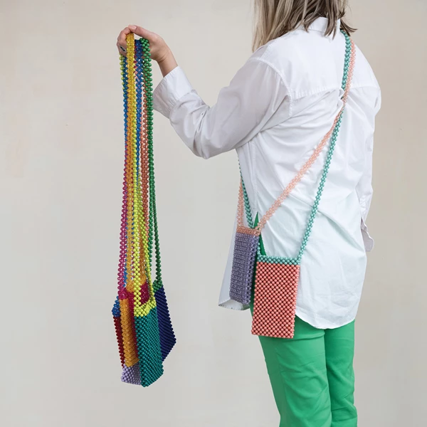 Creative Co Op Handmade Acrylic Beaded Two-Tone Crossbody Phone Case 8 Colors