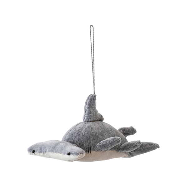 creative co op Handmade Cotton Velvet Hammer Head Shark Ornament Grey & Cream Color
