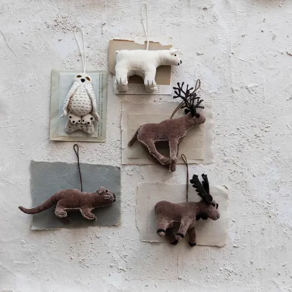 Creative Co Op Handmade Cotton Velvet & Wire Moose Ornament Brown