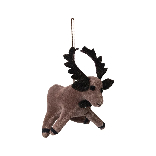 creative co op Handmade Cotton Velvet & Wire Moose Ornament Brown