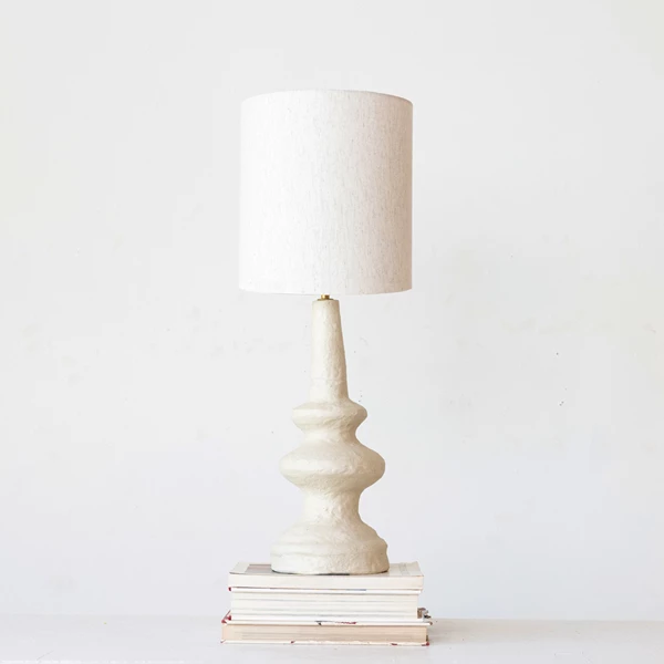 Creative Co Op Handmade Paper Mache Table Lamp W/ Cotton Shade & Swivel Neck (Each One Will Vary)