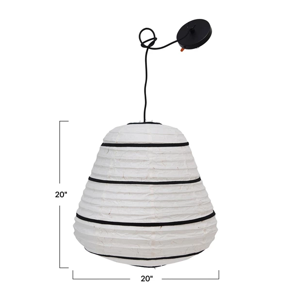 Creative Co Op Handmade Paper Pendant Lamp With Fabric Stripes