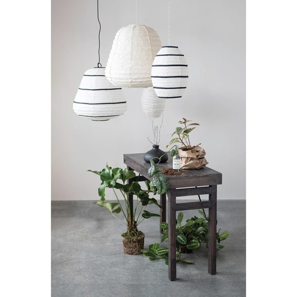 Creative Co Op Handmade Paper Pendant Lamp With Fabric Stripes