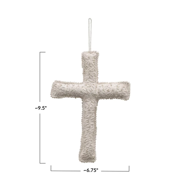 Creative Co Op Handmade Recycled Fabric Cross With Glass Beads