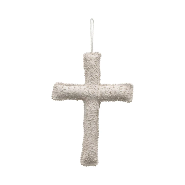 creative co op Handmade Recycled Fabric Cross with Glass Beads