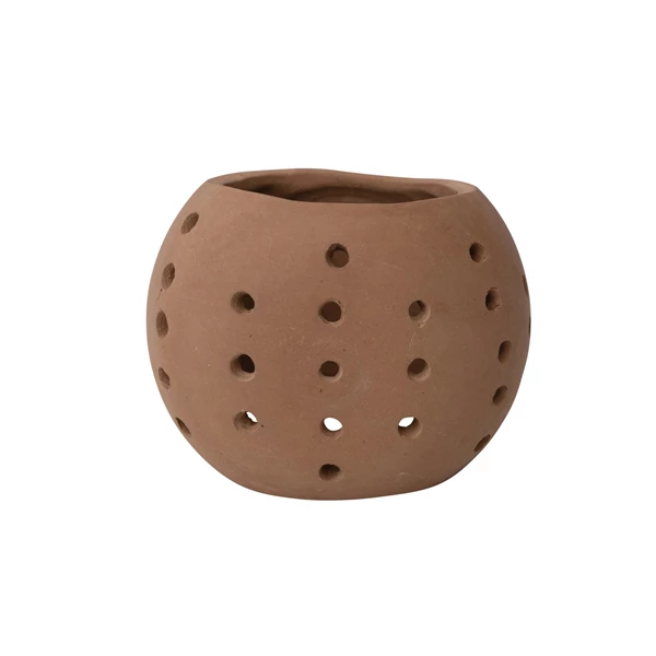 creative co op Handmade Terra-cotta Candle Holder w/ Cut-Outs