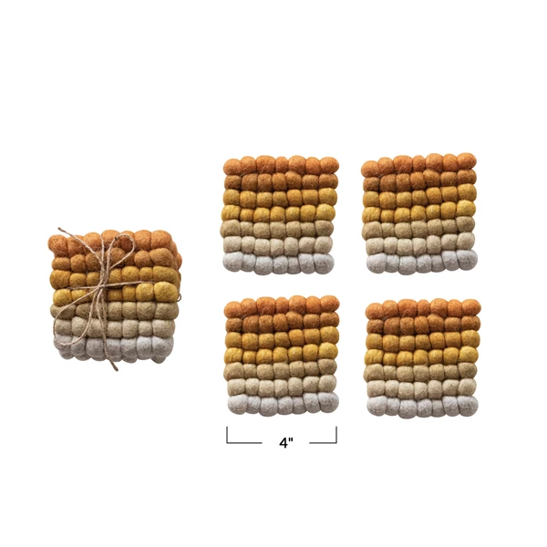 Creative Co Op Handmade Wool Felt Ball Coasters Set Of 4