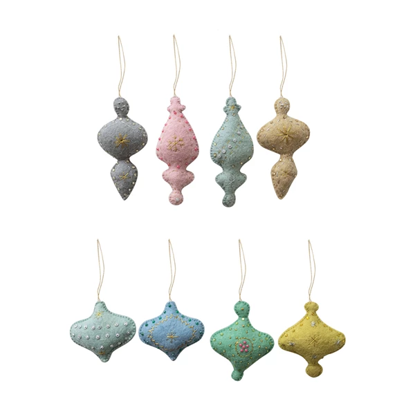 creative co op Handmade Wool Felt Ornament w/ Embroidery Sequins & Beads 8 Styles