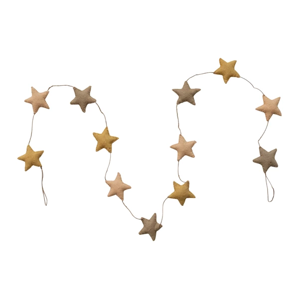 creative co op Handmade Wool Felt Star Garland with Jute Cord Tan Color