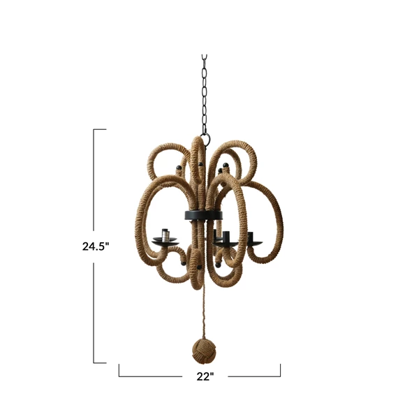 Creative Co Op Jute Wrapped Metal Chandelier W/ 5 Lights 5' Chain & 5' Cord (Hardwire Only)