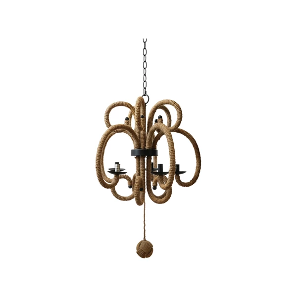 creative co op Jute Wrapped Metal Chandelier w/ 5 Lights 5' Chain & 5' Cord (Hardwire Only)