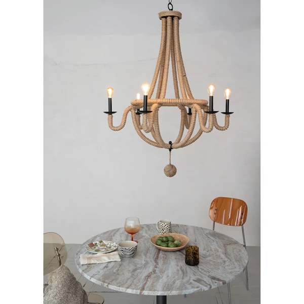 Creative Co Op Jute Wrapped Metal Chandelier W/ 6 Lights 5' Chain & 5' Cord (Hardwire Only)