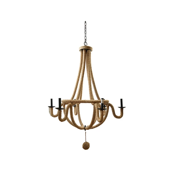 creative co op Jute Wrapped Metal Chandelier w/ 6 Lights 5' Chain & 5' Cord (Hardwire Only)