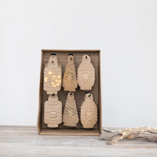 Creative Co Op LED String Lights On 3 Styles Of Paper Lantern Display Cards