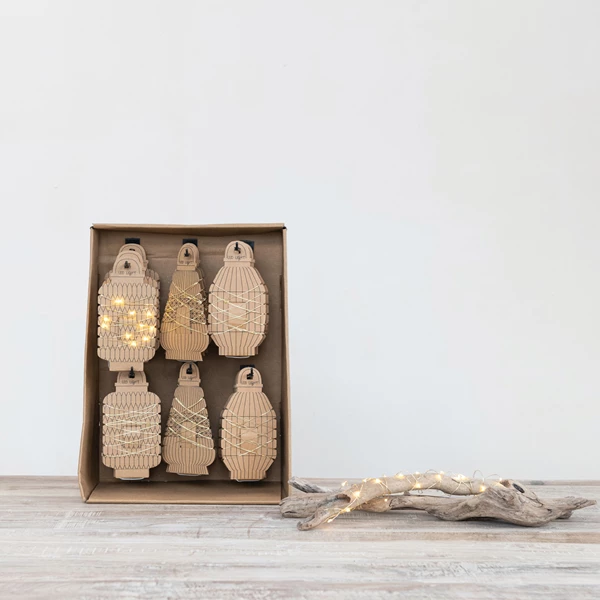 Creative Co Op LED String Lights On 3 Styles Of Paper Lantern Display Cards