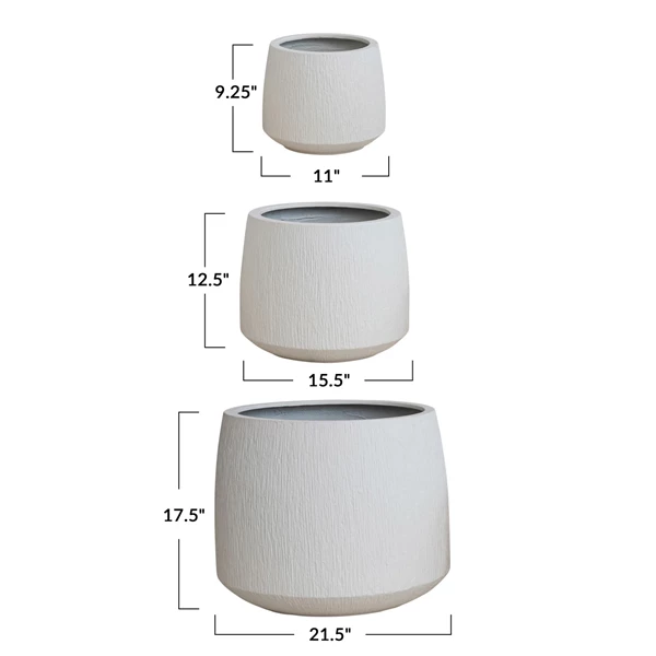 Creative Co Op Lightweight Eco Stone Indoor/Outdoor Grooved Planters White Set Of 3