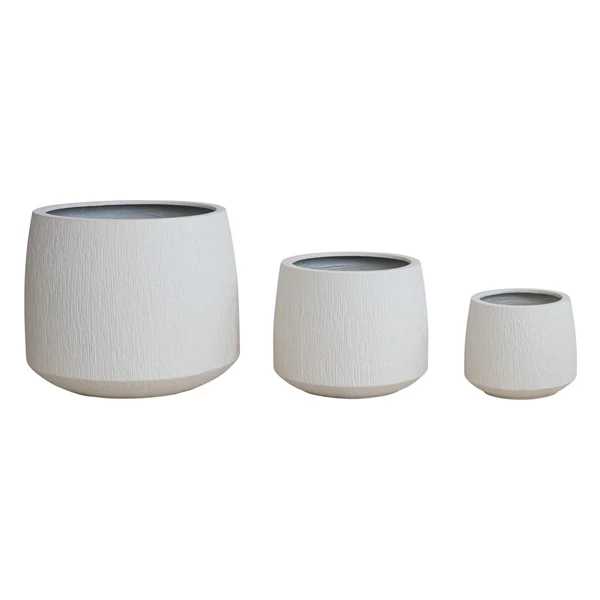creative co op Lightweight Eco Stone Indoor/Outdoor Grooved Planters White Set of 3