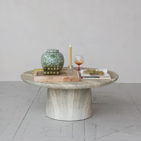 Creative Co Op Lightweight Eco Stone Indoor/Outdoor Table Travertine Finish