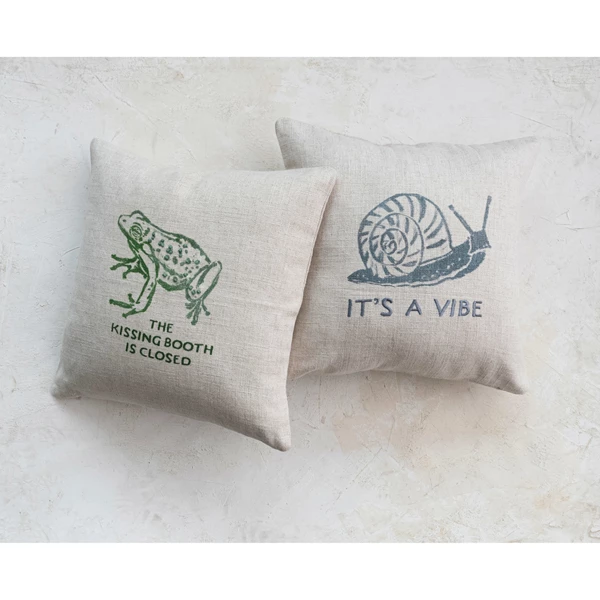 Creative Co Op Linen Blend Printed Pillow "The Kissing Booth Is Closed" ©