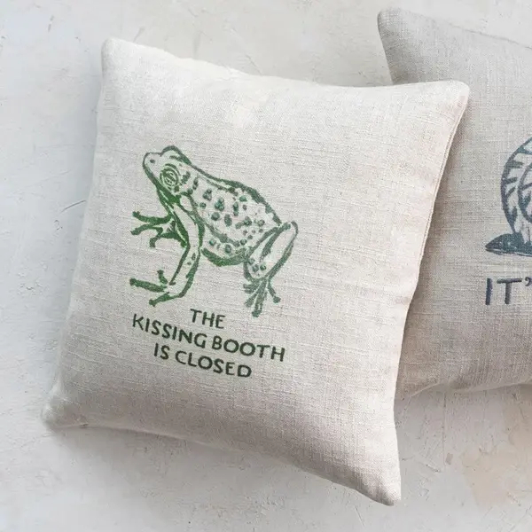 Creative Co Op Linen Blend Printed Pillow "The Kissing Booth Is Closed" ©