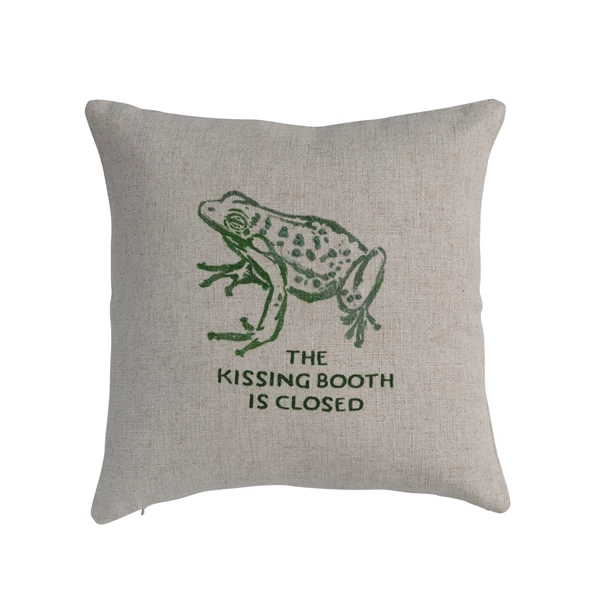 creative co op Linen Blend Printed Pillow "The Kissing Booth is Closed" ©