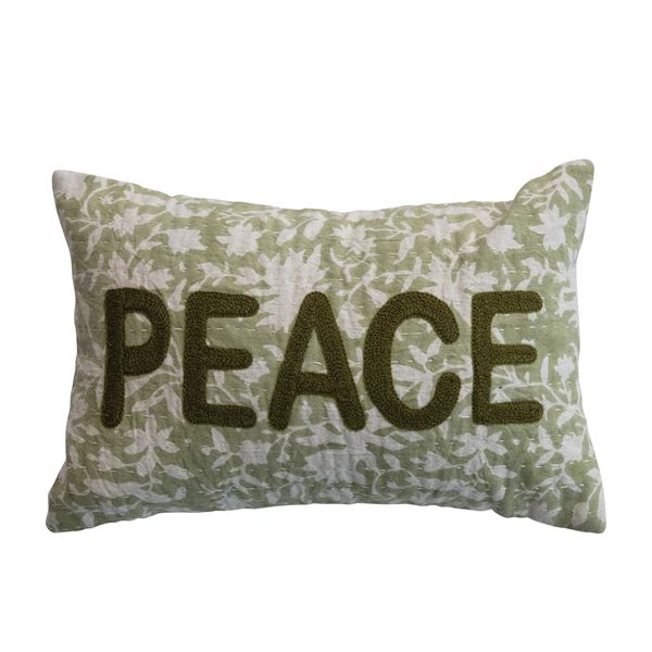 creative co op Lumbar Pillow with Flowers Hand-Embroidered Kantha Stitch
