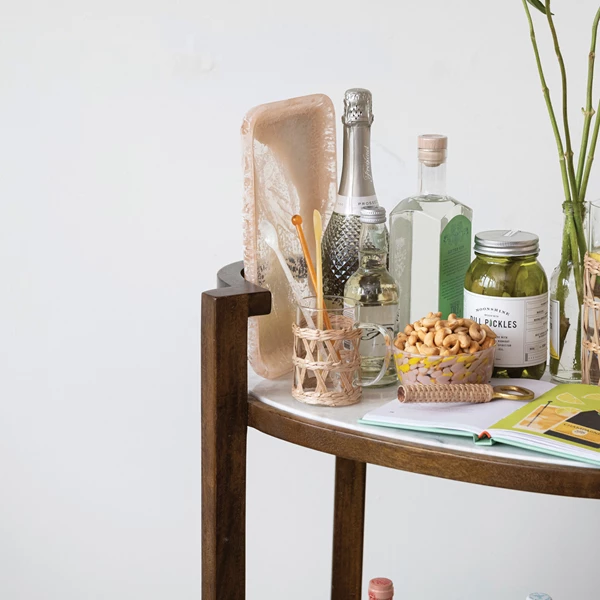 Creative Co Op Mango Wood 2-Tier Bar Cart On Casters W/ Marble Shelves